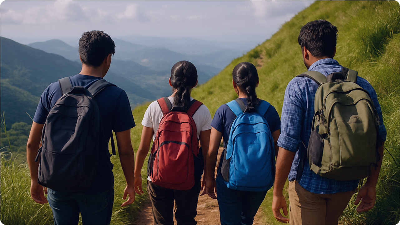 People hiking on a mountain trail